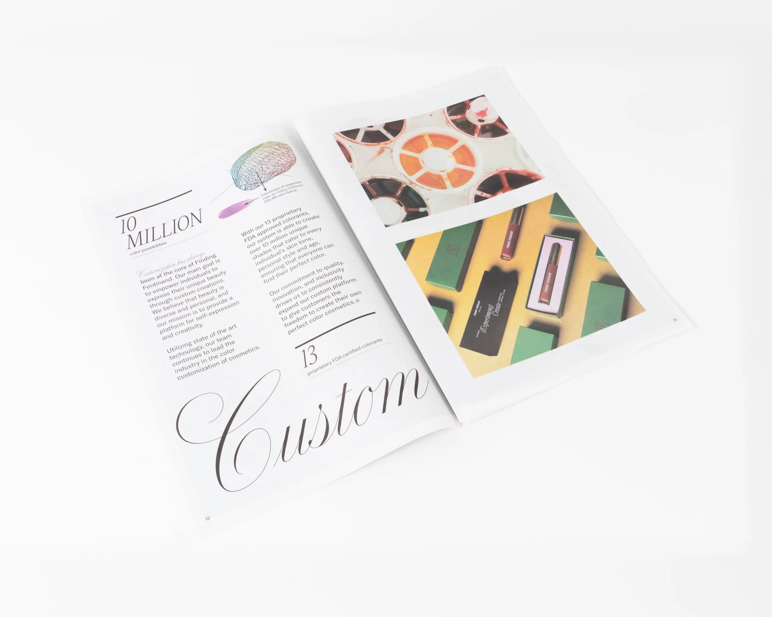 Lookbook spread featuring product photography and brand story