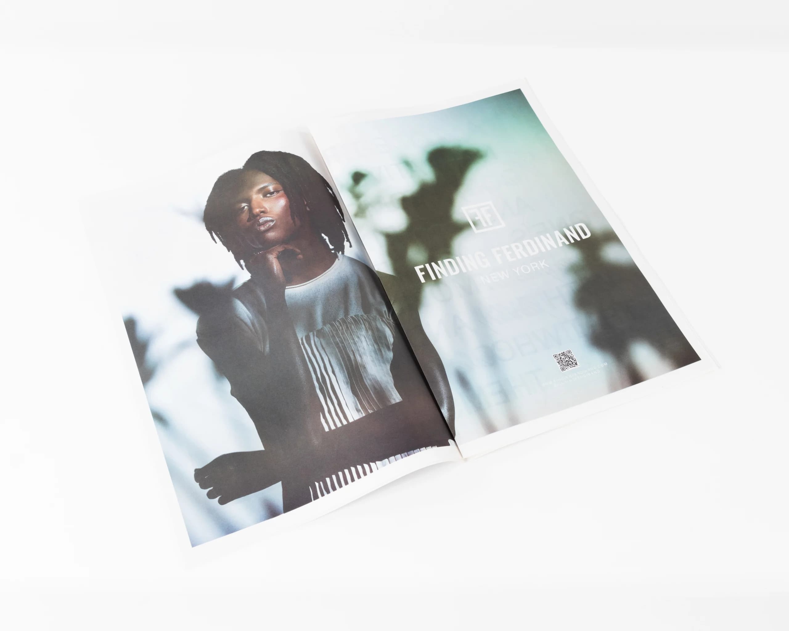 Full-page fashion photography spread from Finding Ferdinand lookbook