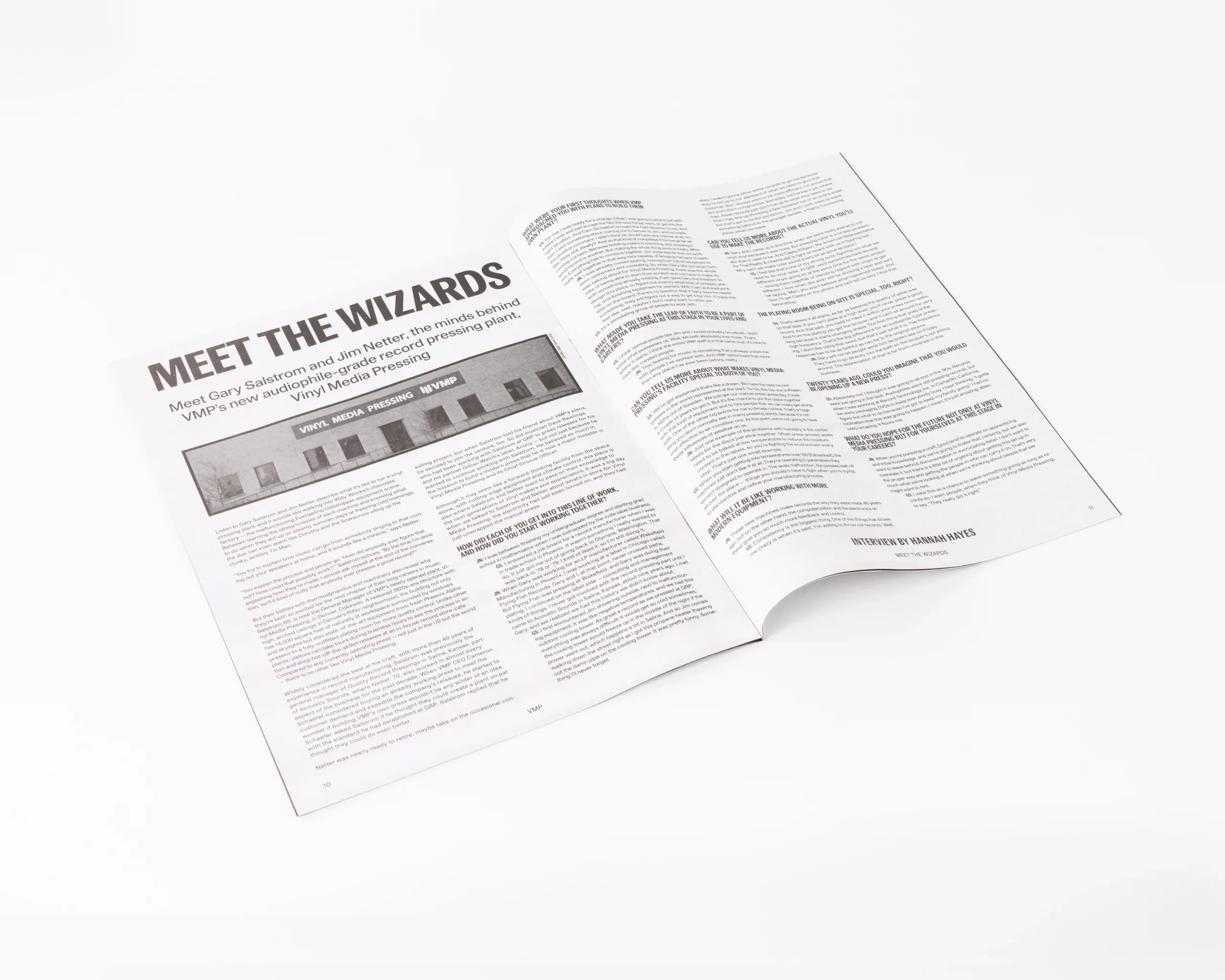 Editorial magazine spread featuring interview and black-and-white imagery