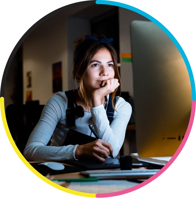 Designer reviewing print design education content