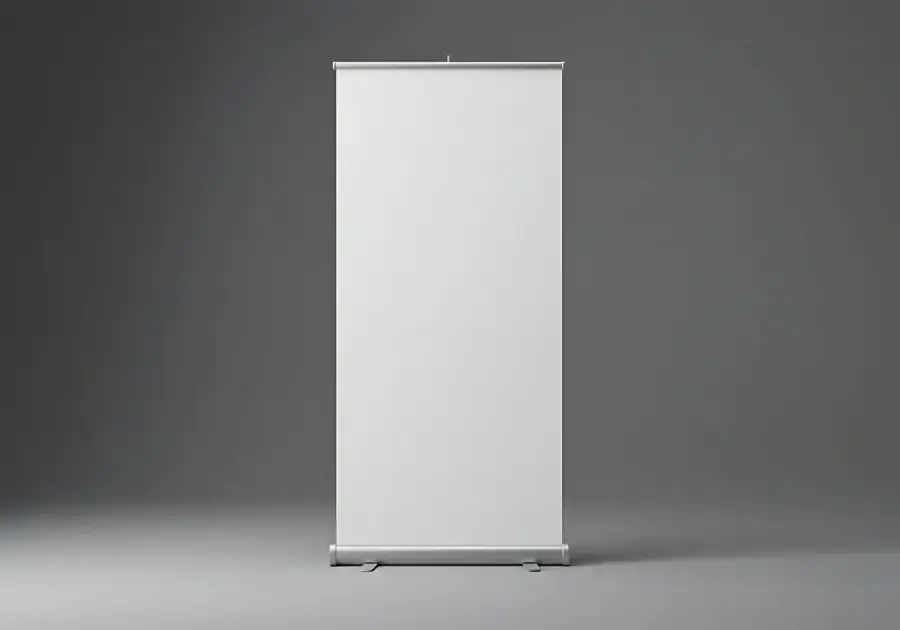 Three retractable banner stand examples with event, taxi, and cafe graphics