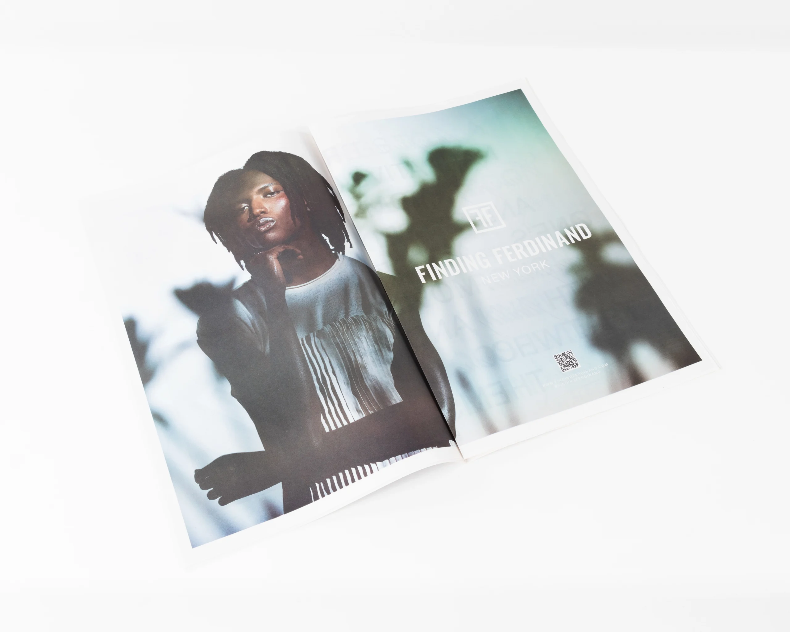 Full-page fashion photography spread from Finding Ferdinand lookbook