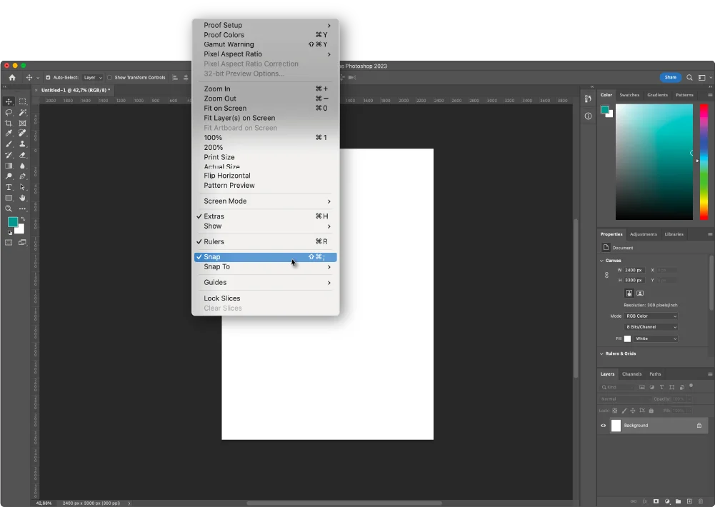 Photoshop document with ruler guides for adding bleed example for Full Bleed Printing Instructions: How to Print Without Margins