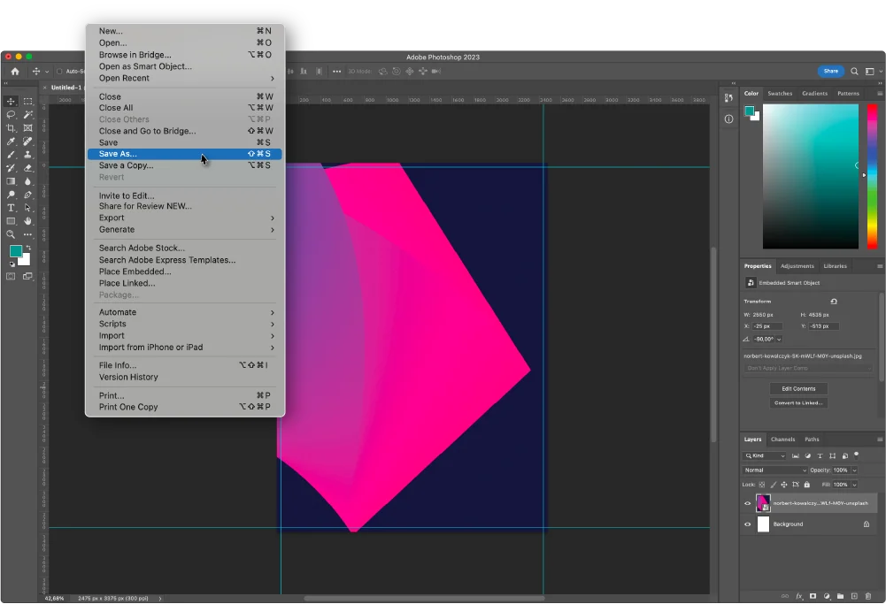 Photoshop save as menu for exporting a print PDF example for Full Bleed Printing Instructions: How to Print Without Margins