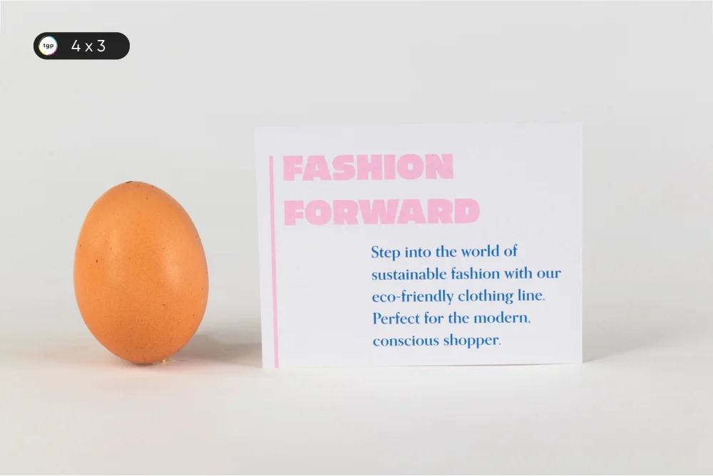 Postcard size: 3x4 inches - compact and versatile. Photographed next to an egg for scale.