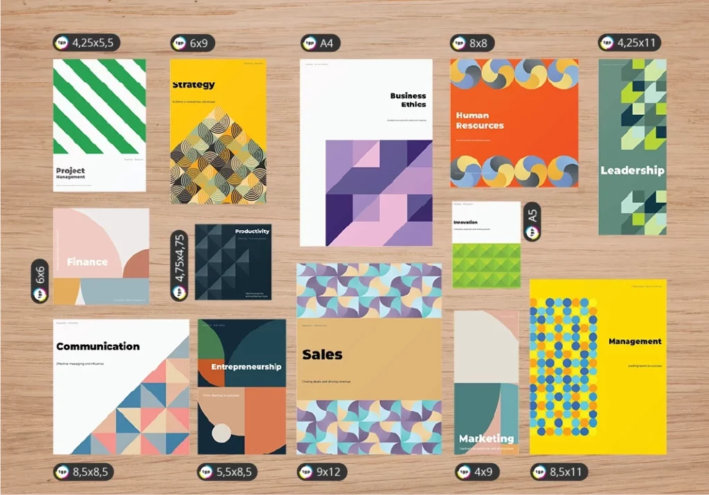 An image depicting 13 standard book sizes, displayed next to one another for scale