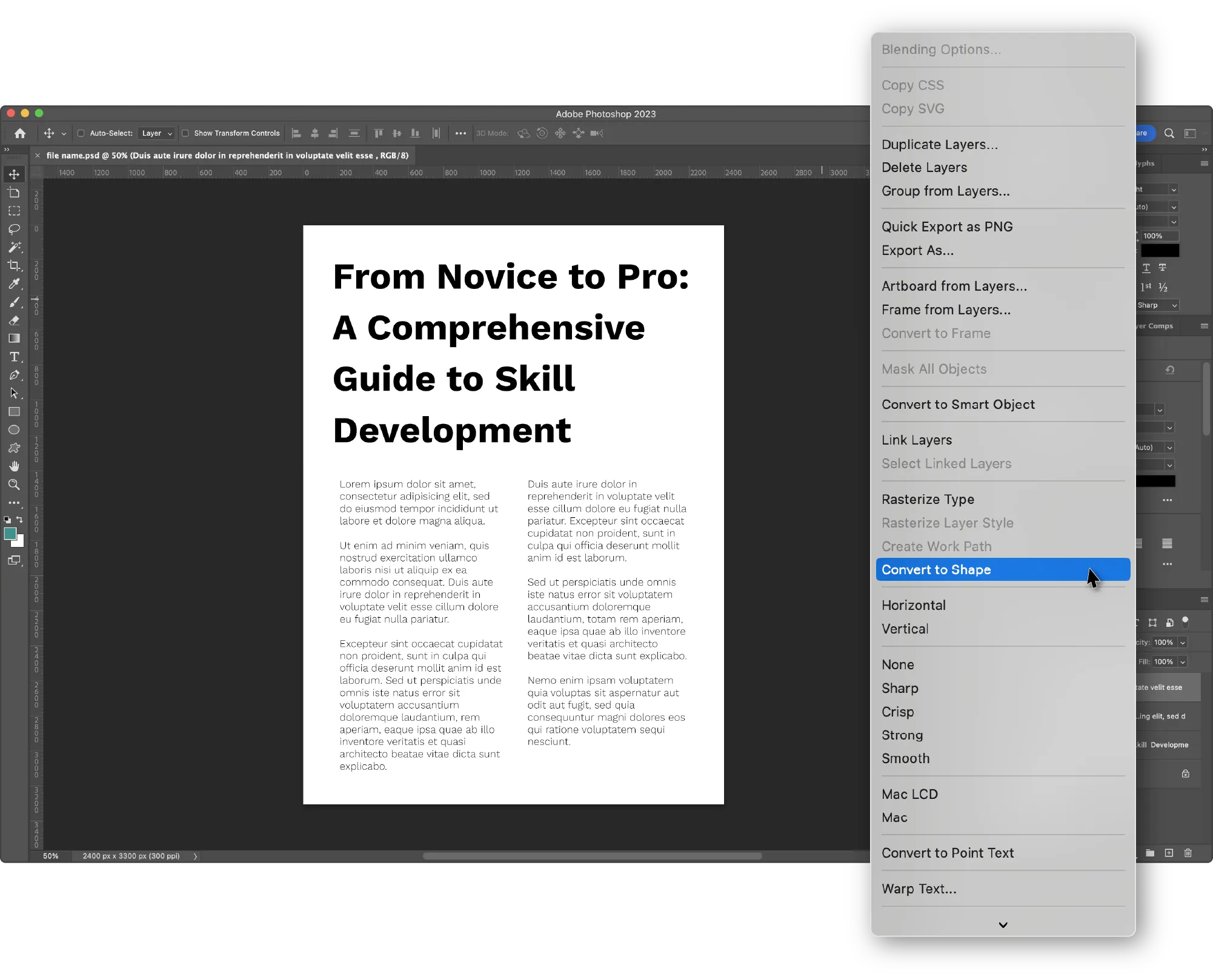 Text selected in a design file before creating outlines example for How and Why to Outline Text in Photoshop, Illustrator and InDesign