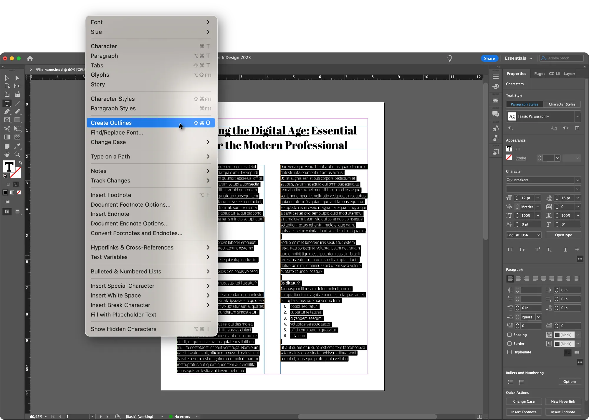 Outlined text converted to vector paths in a design file example for How and Why to Outline Text in Photoshop, Illustrator and InDesign