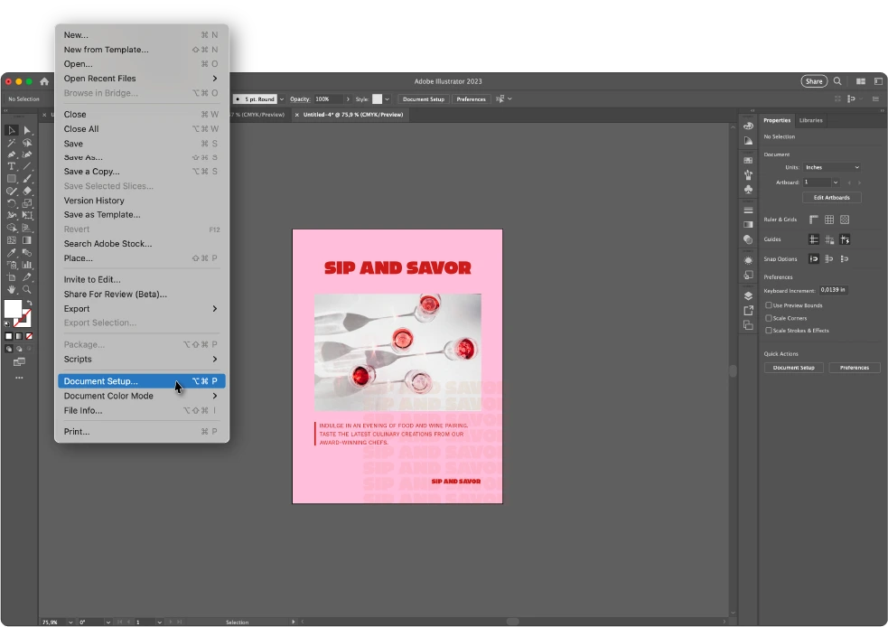 Illustrator document setup menu for adding bleed example for Full Bleed Printing Instructions: How to Print Without Margins