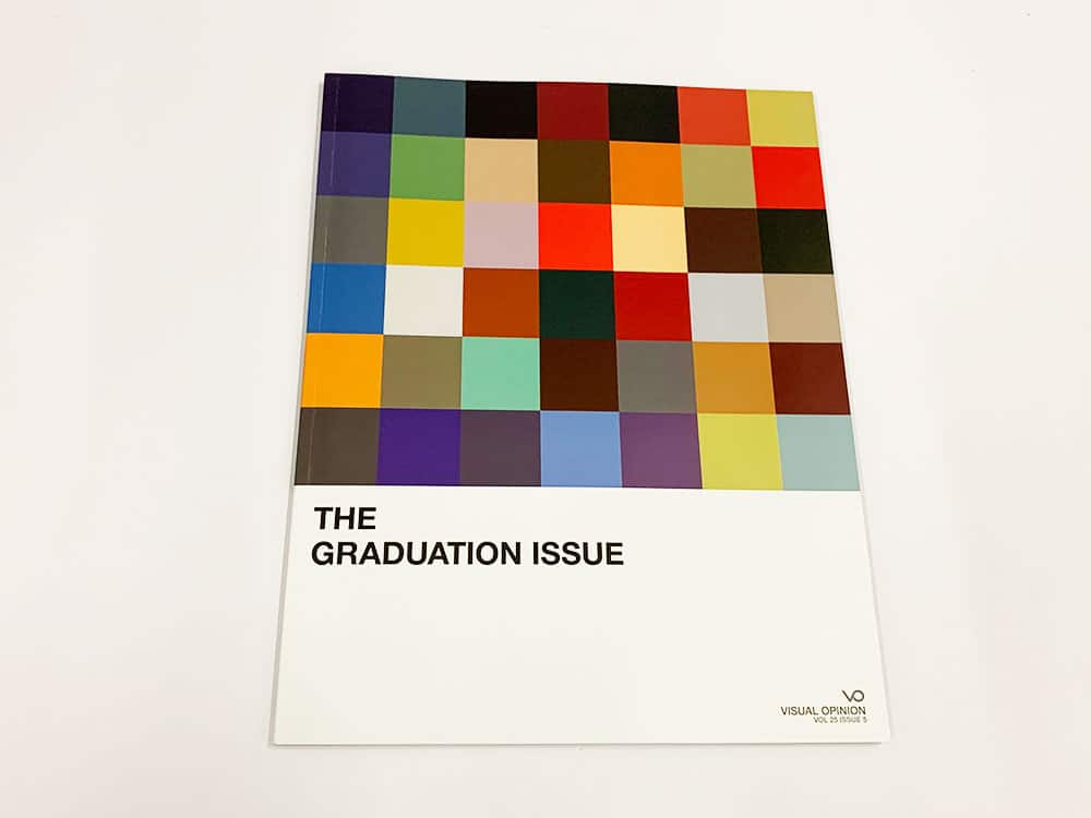 A perfect bound booklet printed for Visual Opinion, the student newspaper of the School of the Visual Arts