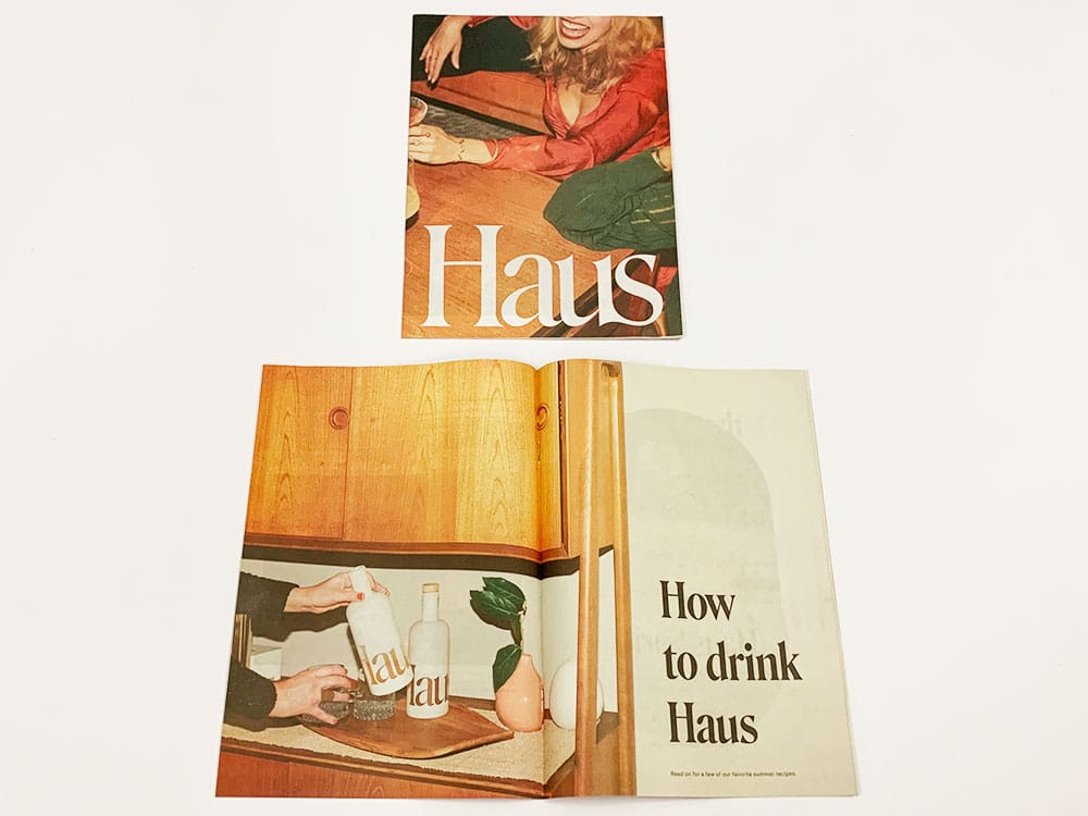 A saddle stitched newsprint booklet printed for Haus.