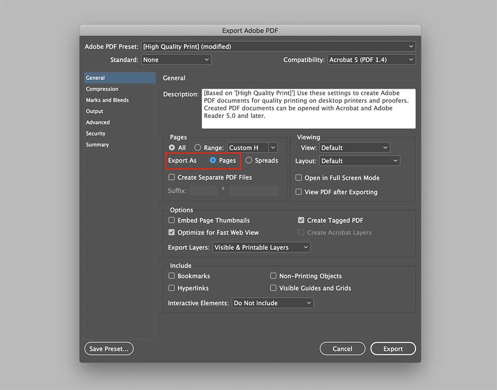 how to export a pdf as separate pages