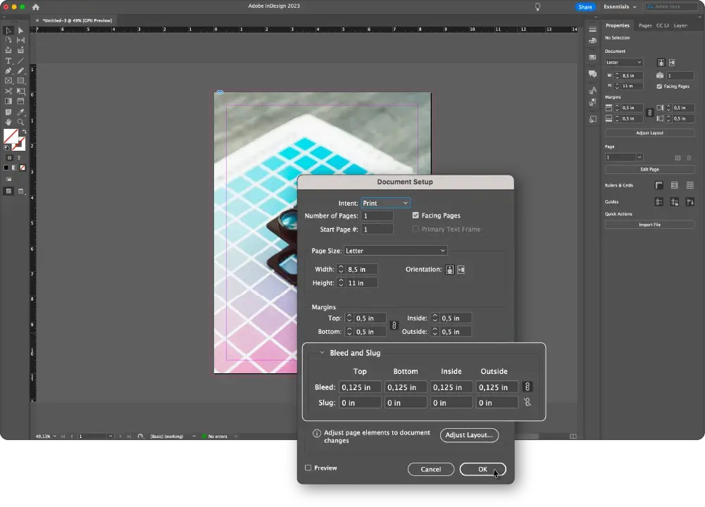 InDesign Bleed and Slug options