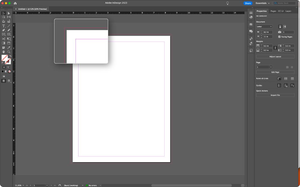 InDesign bleed line red border