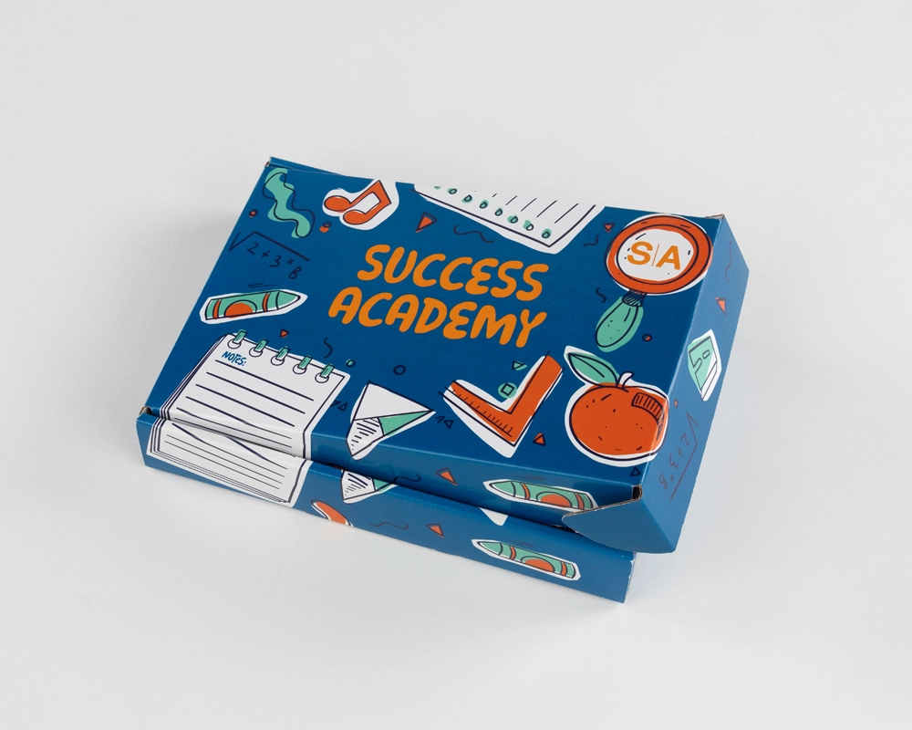 A custom cardboard packaging box for Success Academy